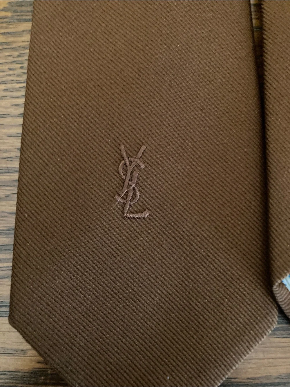 Yves Saint Laurent Vintage EUC Solid Brown Silk Tie with Subtle YSL Motif